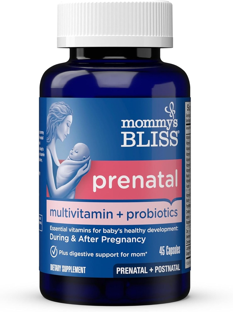 Mami's Bliss Prenatal Multivitamin + Probiotikum für Frauen w/ Folsäure, unterstützt Baby-Entwicklung & Mutter Verdauung w/ Zink, Vitamin B6 & B12, Ginger & Choline, Vegan & Gluten Free (45 Servierungen)