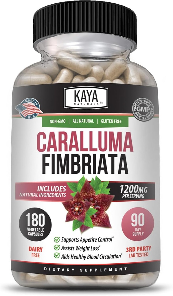Kaya Naturals - Caralluma Fimbriata 1200mg High Potency Supplement | Maximum Strength Natural Endurance Support, Vegetarische Kapseln (180 Count)