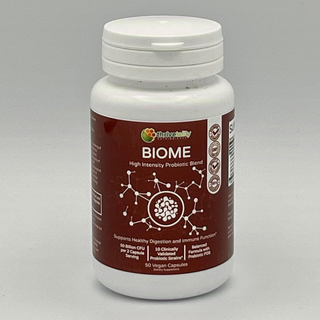 BIOME High Intensity Probiotic Blend by Thrivetality | #1 Physician Formulated | Clinical Proven | 10 Validated Strains + Prebiotic | 50 Billion CFU | Verdauungs- und Immununterstützung