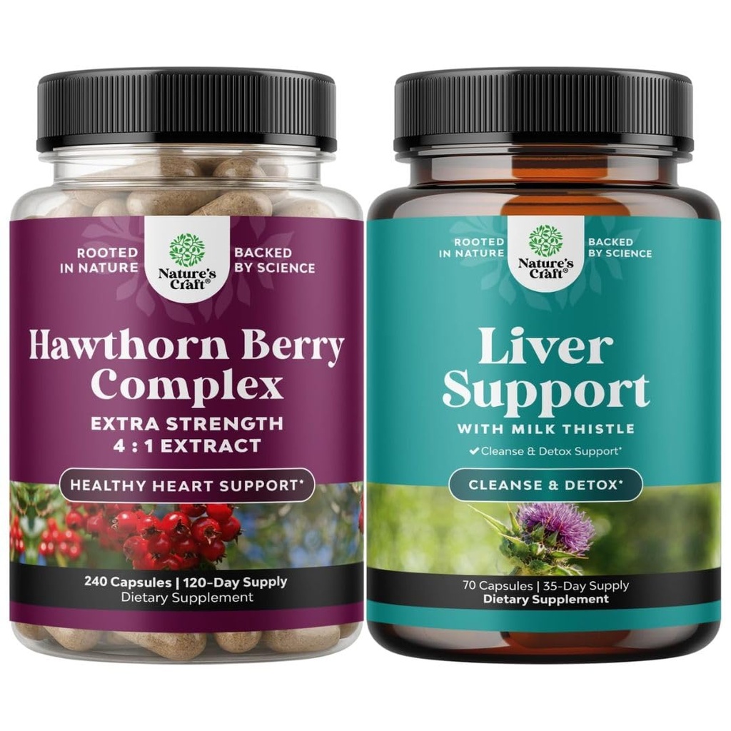 Bundle von extra Stärke Hawthorn Berry Capsules - Extrakt Verdauung und Herzgesundheitsergänzung und Leberreiniger und Detox & Repair Formel - Kräuter Leberunterstützung Ergänzung