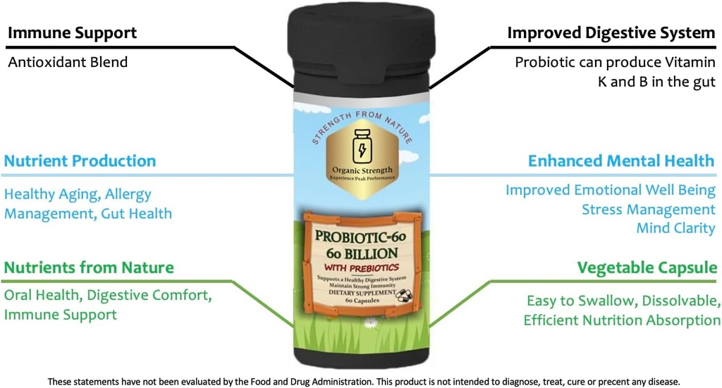 Probiotics 60 Kapseln: Nourish Your Gut for Optimal Digestive Health with Proprietary Blend of 60 Billion CFU (60 Count)