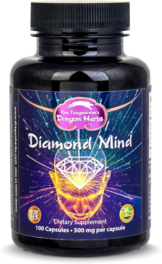 Dragon Herbs Pflanzenbasierte Ergänzung für Memory & Concentration Support, Vegan adaptogenic Formel mit Ginkgo, Schizandra & Eleuthero - Diamond Mind 100 Kapseln