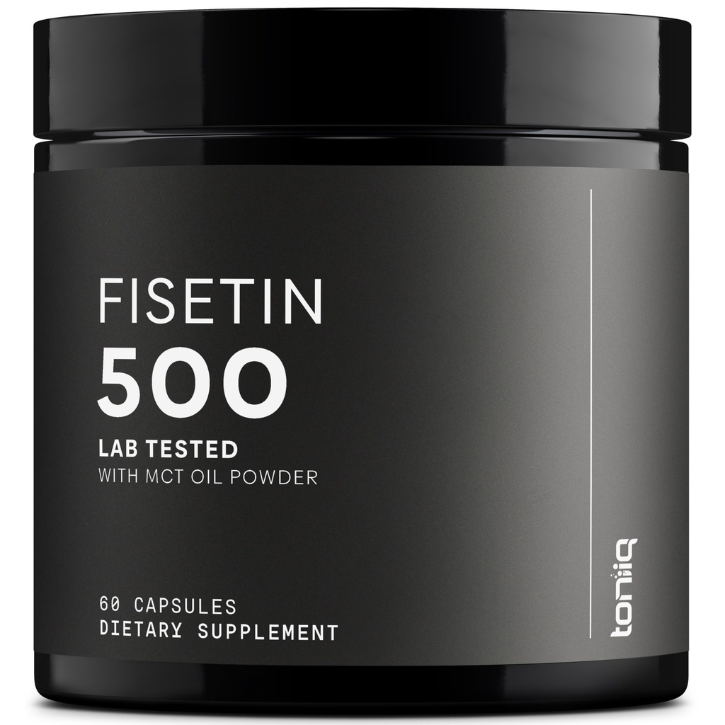 Toniiq Ultra High Purity Fisetin 500mg - 98%+ Higly Purified & Bioavailable Fisetin Supplement mit MCT Öl zur Absorption - Third-Party Tested Senolytic Supplements for Aging Support - 60 Kapseln