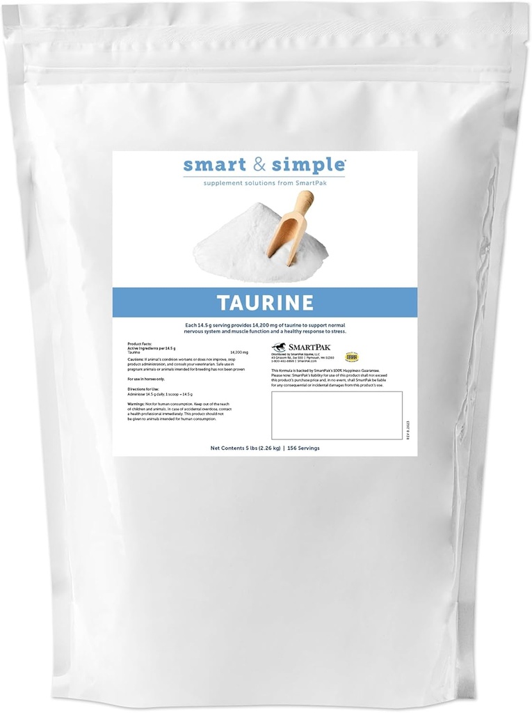 Smart & Einfache Taurine Pulver | Pferdeergänzungen | 14,200 mg Taurine für Pferde | Unterstützt Muskeln Externe und innere Struktur | Unterstützt eine ruhige Demeanor | 156 Servierungen | 5 lb