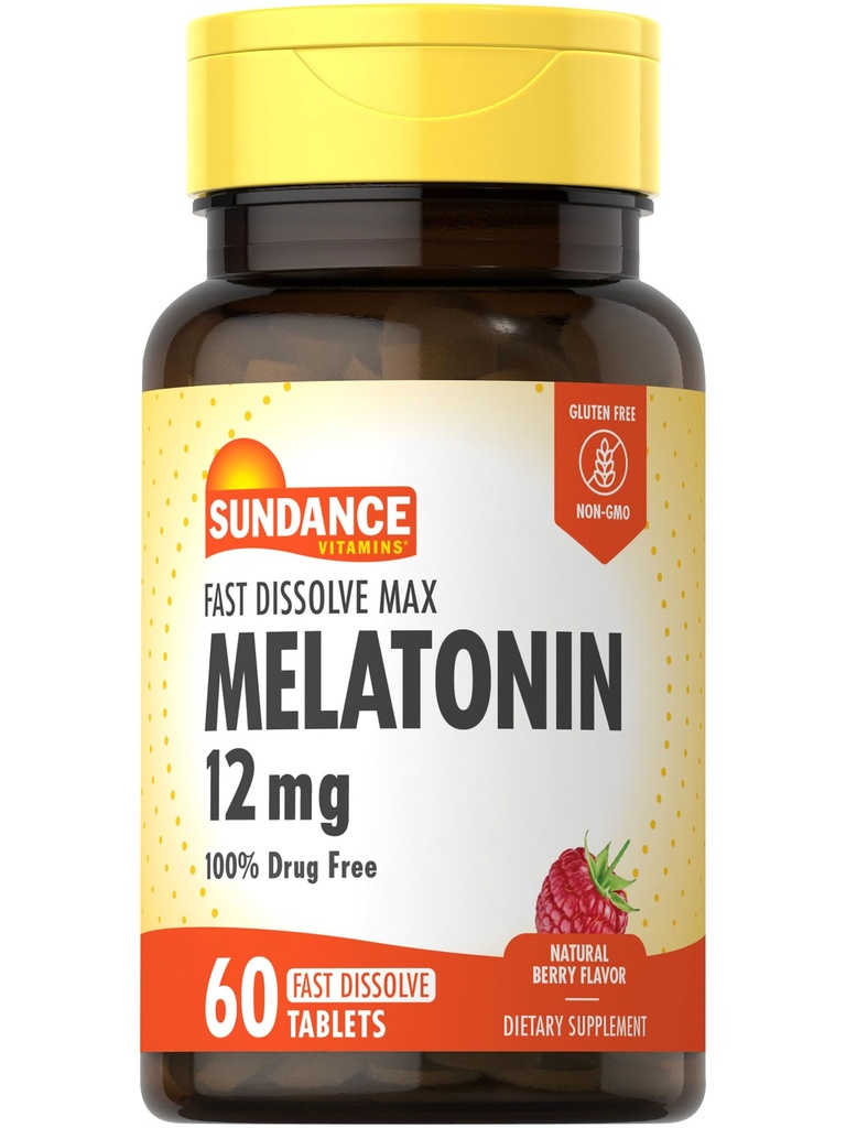 Sundance Melatonin 12mg | 60 Fast Dissolve Tabletten | Natürliche Berry Flavor | Vegetarisch, Non-GMO und glutenfreie Ergänzung