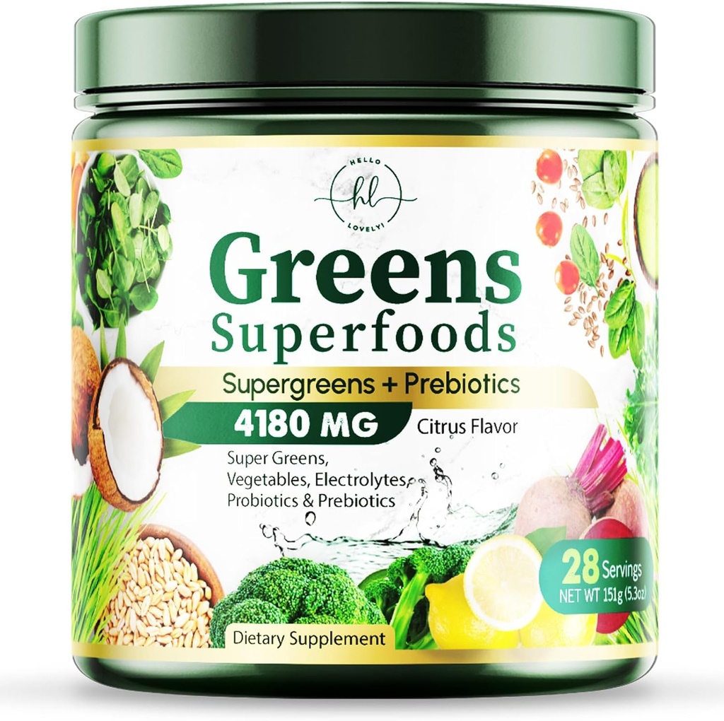 Greens Powder Superfood - Premium Organic Super Greens Juice Powder - Verpackt mit Probiotika, Weizengras, Enzyme, Spirulina, Chlorella für Verdauungs- und Gutgesundheit, Smoothie Drink Mix - 28 Portionen