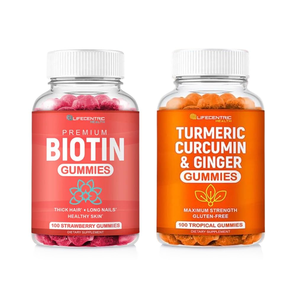 Biotin & Turmeric Vegan Gummies Combo | Max Strength Hair Growth, Skin Health und insgesamt Wellness | 10000mcg Biotin & 95% Standardisierte Kurkumin | Natürliche, Non-GMO und Glutenfreie Ergänzung