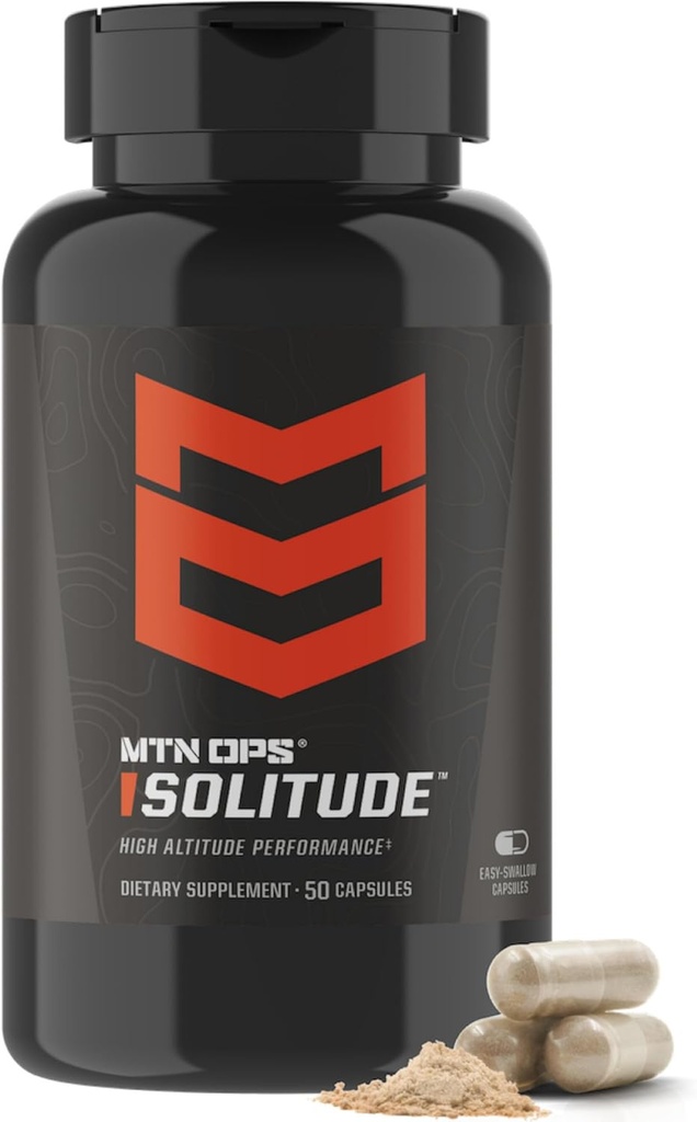 MTN OPS Solitude High-Altitude Performance, Adaptogenic Complex - Reishi Mushroom & Milk Thistle, Altitude Complex - Golden Root, Schisandra und Grapeseed Extrakte, 25 Portionen, Veggie Kapseln