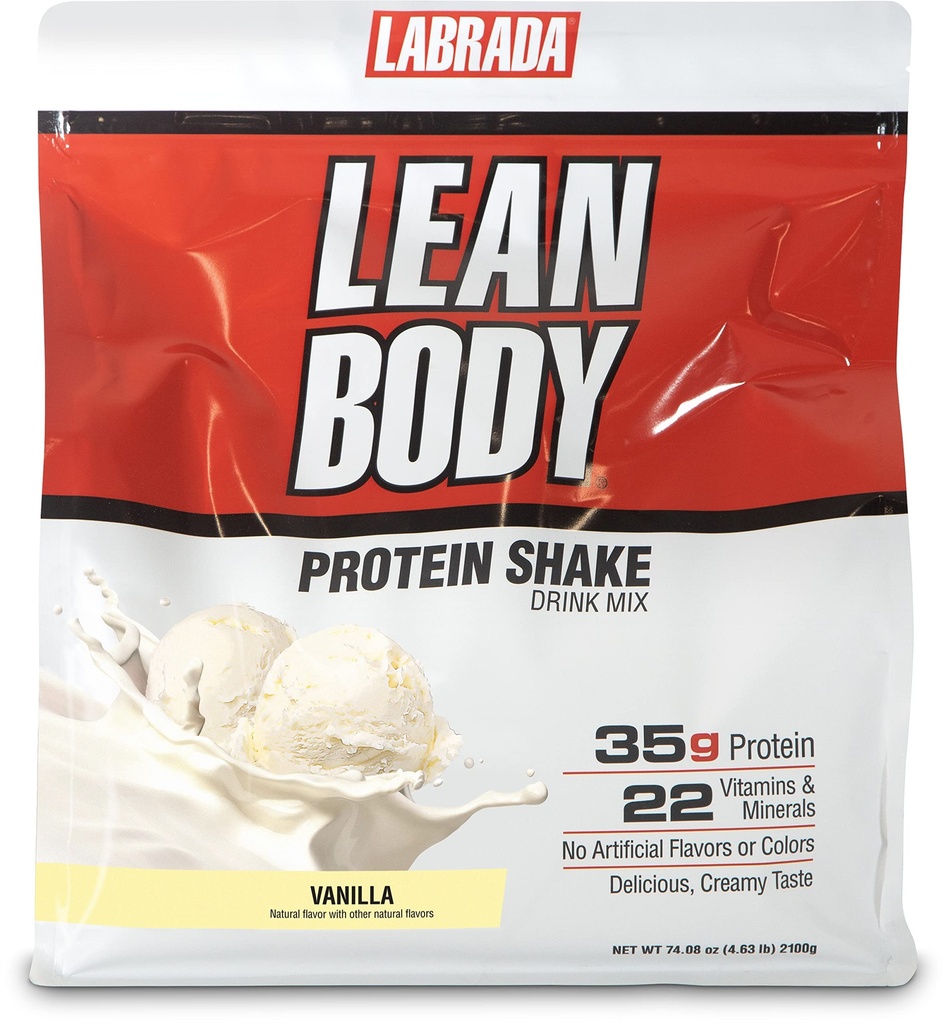 Lean Body All-in-One Vanilla Protein Shake. 35g Protein, Whey Blend, 7g Gesunde Fette & Fiber, 22 Vitamine und Mineralien, keine künstlichen Farben, Glutenfrei, (4.6lb) Verpackung Mai Vary