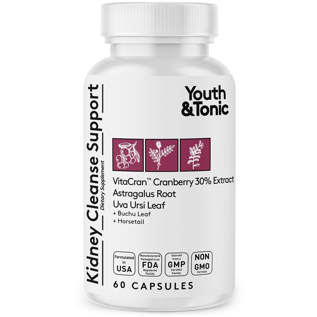 Jugend & Tonic Kidney Cleanse Detox für residual Metabolic Waste & Excess Body Water für Urinary Tract & Bladder Health 60 Kapseln