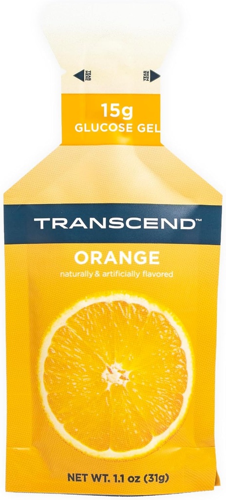 Transcend Foods Orange Gel (1.1 Unze, Packung von 38) Fast-Acting Carb Gel Orange Flavor – Koffeinfrei