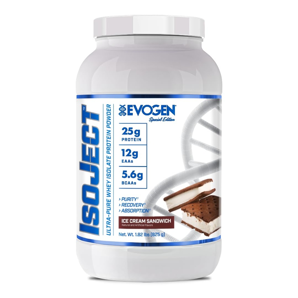 Evogen Isoject - Whey Protein Isolate | Ultra-Pure Whey Protein Powder with Ignitor Enzymes, BCAAs, and EAAs | Enhanced Absorption & Recovery | Ice Cream Sandwich | 25 Servings