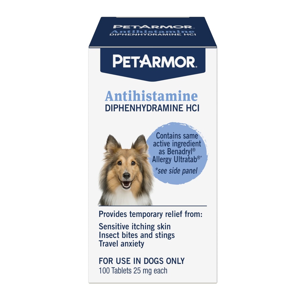 PetArmor Antihistamine Allergy Relief für Hunde, einfach zu verwenden Allergy Medizin für Hunde, Anti-Itch Medizin bietet Relief von Insektenstichen und Stings, 100 Tabletten