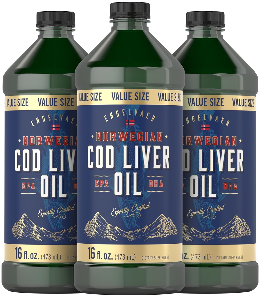 Carlyle Norwegian Cod Liver Oil | 16oz | Packung mit 3 Flaschen | Flüssigkeit Unflavored Fish Oil Supplement | Non-GMO, Glutenfrei