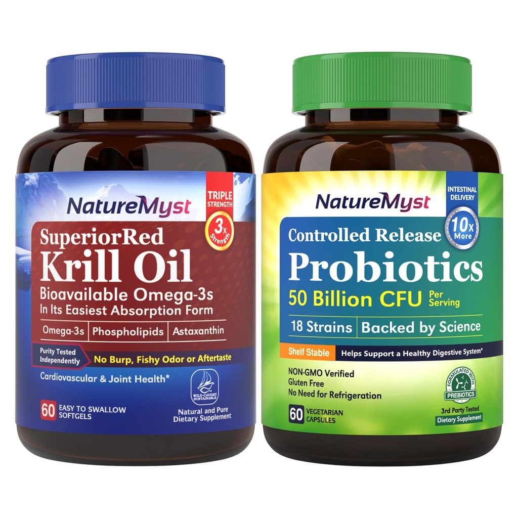 Krill Oil and Probiotics 50 Billion Bundle, Professional Grade, Non-GMO, Herz, Gelenk, Gut Funktion & Immununterstützung