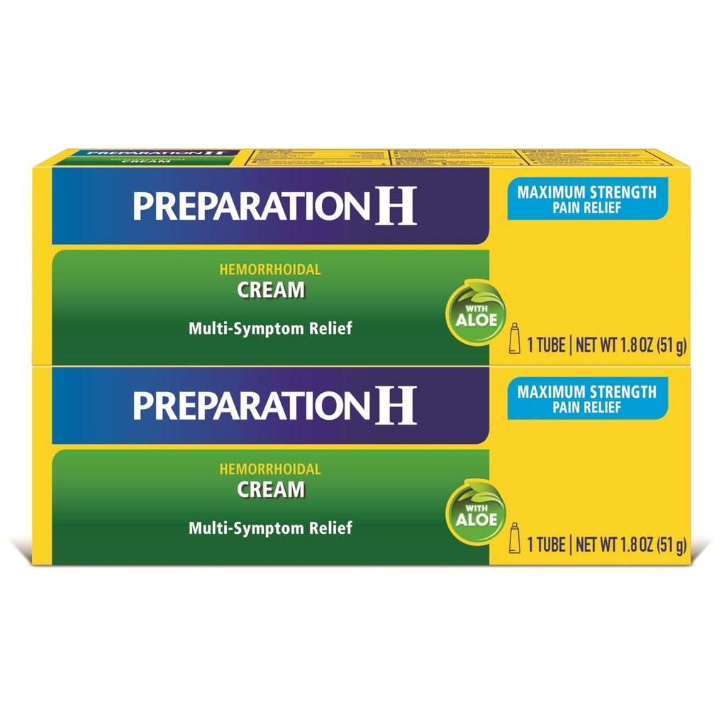 Zubereitung H Hämorrhoid Symptome Behandlung Creme (2 x 1,8 Unze Tube), maximale Stärke Multi-Symptom Schmerzen Relief mit Aloe