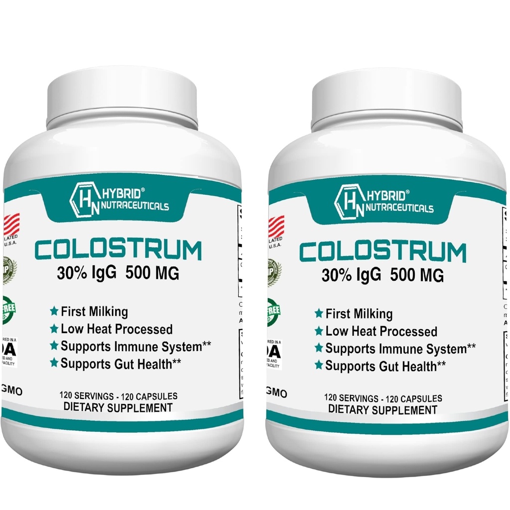 Hybrid Nutraceuticals Bovine Colostrum Supplement - Muskelaufbau - Immununterstützung - Leistungsstarke Verdauung - Lactoferrin Ergänzung (240 Colostrum Kapseln - 500mg - 30% IgG) (2)
