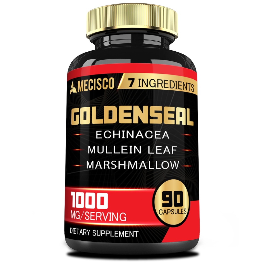 Goldenseal Wurzelkapsel mit Echinacea, Mullein Leaf, Plantain &amp; More - 90 Veggie Kapseln - 7in1 unterstützt Immunsystem, Verdauungs-Gesundheit, Glatte Atmung und Körpermanagement