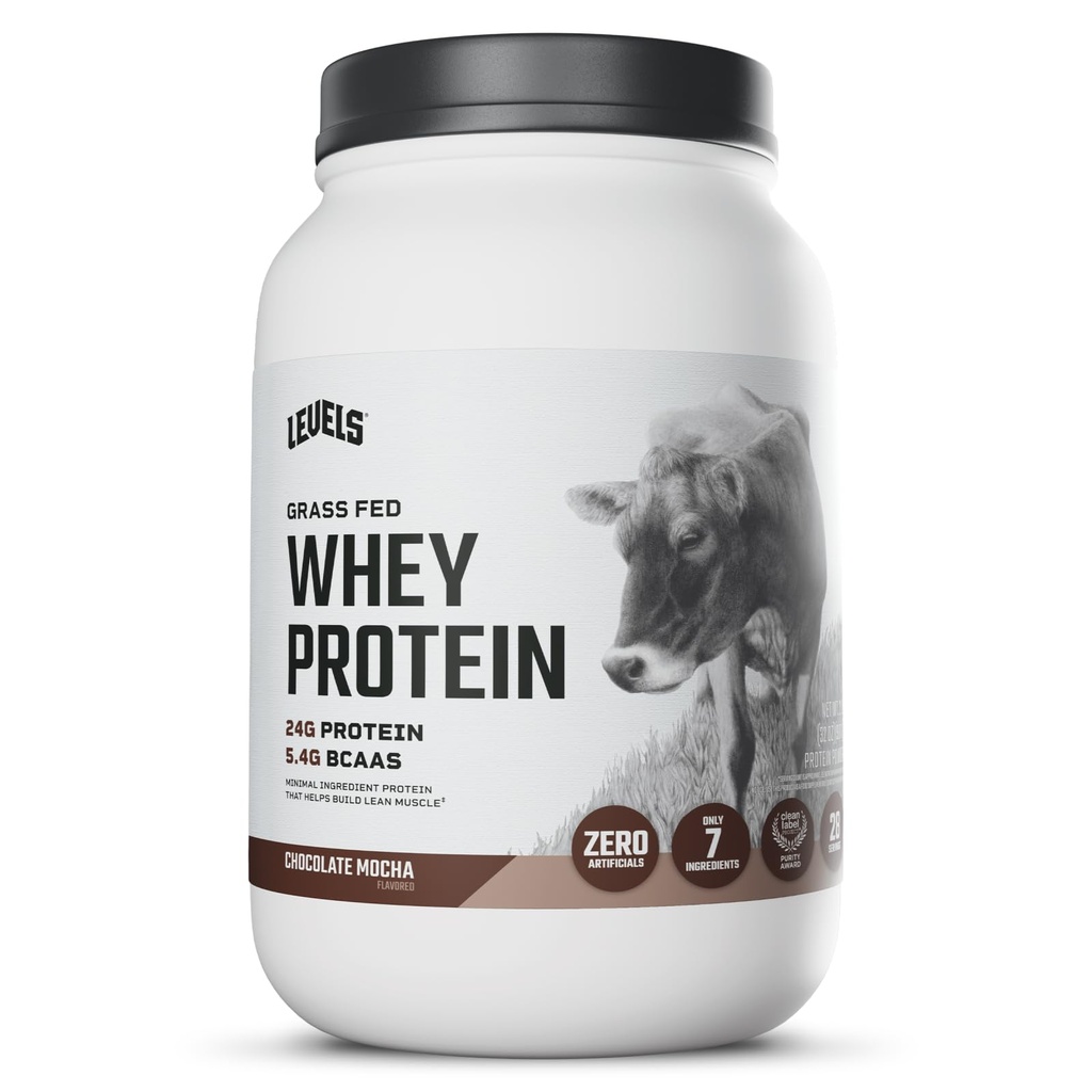Niveaus Gras Fed Whey Protein Pulver, keine Künstlichkeiten, 24G Protein, Schokolade Mocha, 2LB