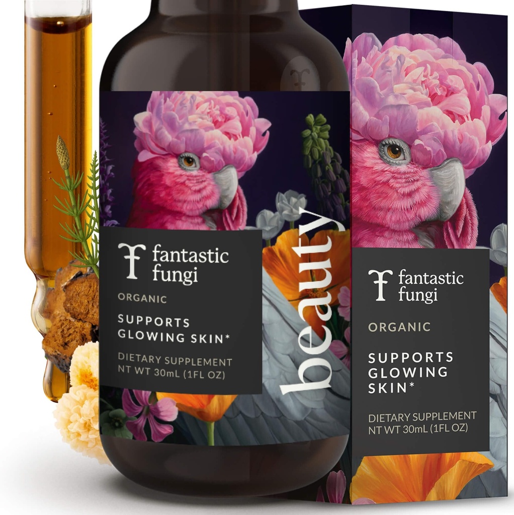 Fantastische Fungi Beauty Elixir mit Tremella Pilzextrakt, Chaga Pilzextrakt, Pferdeschwanz & Acerola - Bio Tropfen für gesundes Haar, Haut und Nägel - Formuliert in USA - 30 Servierungen, 1 fl oz
