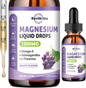 Triple Magnesium Complex Liquid Drops - 1300mg Magnesium Glycinate, Taurate & Citrate mit Omega3, L-Theanin, Ashwagandha, Kalium - Support Sleep, Nerve, Immune, Energy - Grape Flavor, 2 Fl OZ