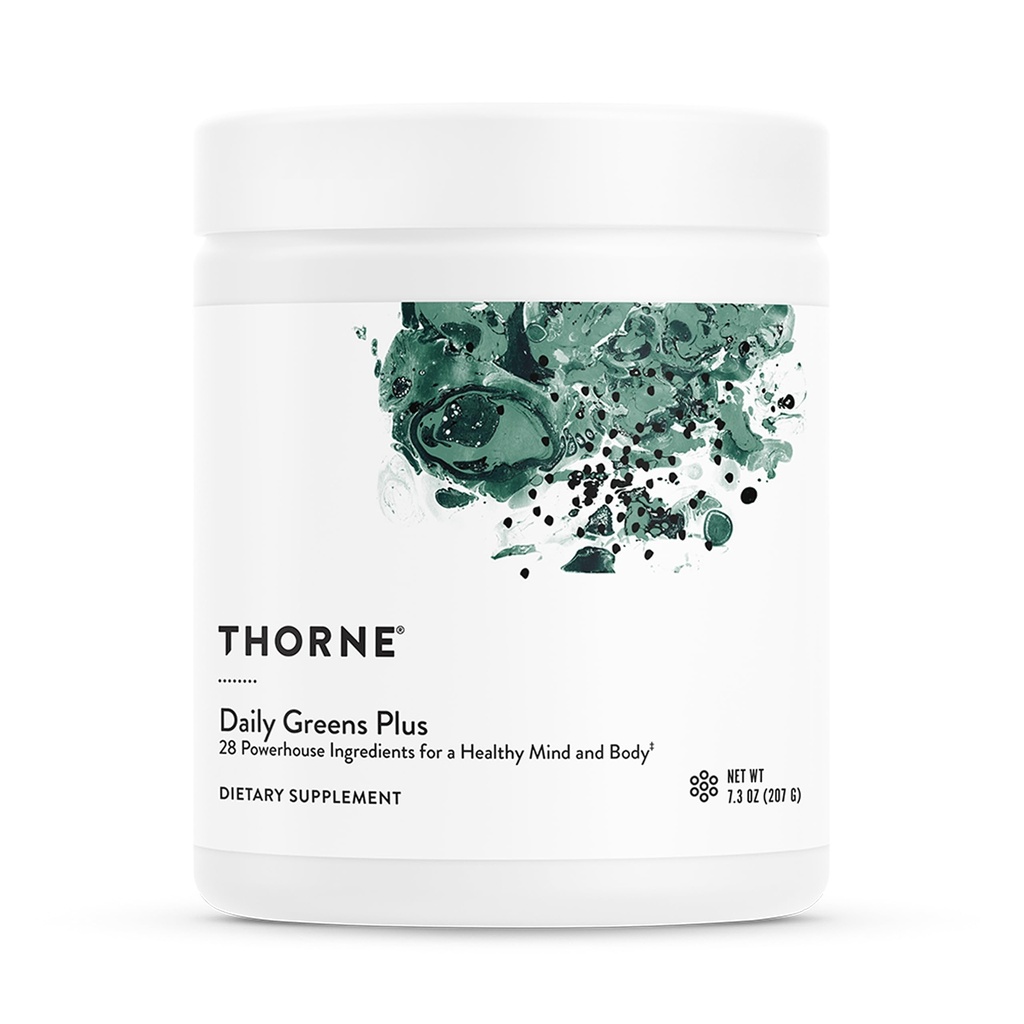 THORNE - Daily Greens Plus - Umfassendes Grünpulver mit Matcha, Spirulina, Moringa und Adaptogen, Pilz- und Antioxidantienmischungen - Refreshing, Mint Flavor 7.2 Oz - 30 Portionen