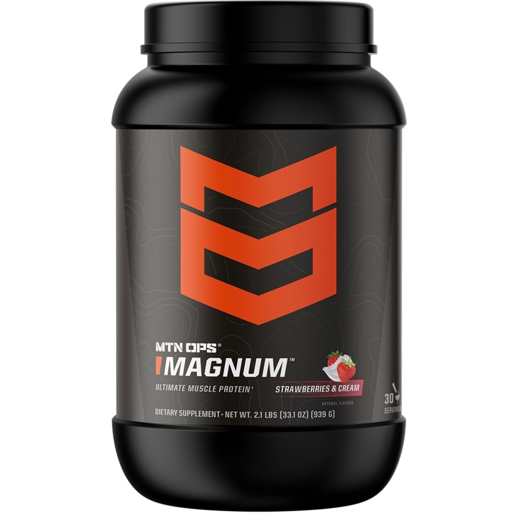 MTN OPS Magnum Strawberry Protein Powder, 23g Whey Isolate Protein & Milk Protein mit BCAAs, Zero Sugar & Gluten Free, Erdbeeren & Cream, 30-Serving Tub