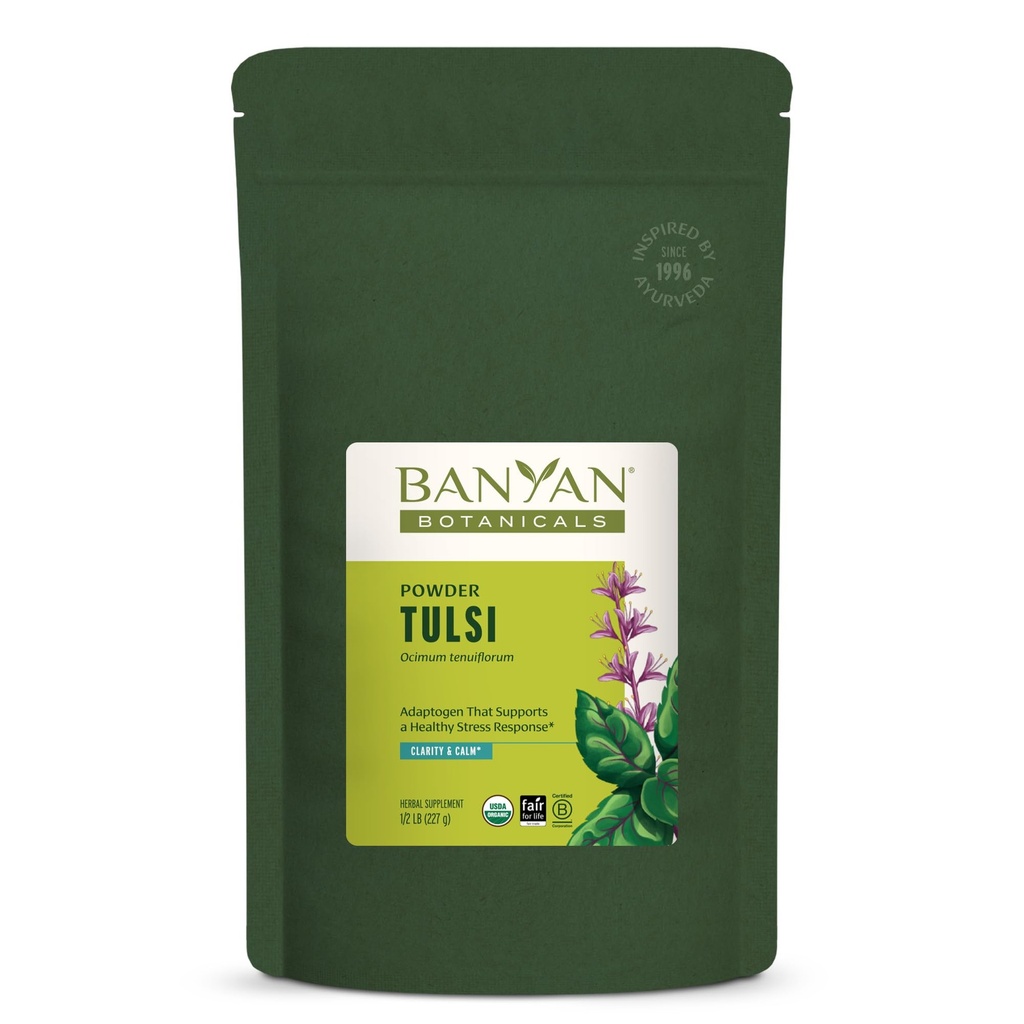 Banyan Botanicals Tulsi Powder – Organic Tulsi – Holy Basil (Ocimum Sactum) – Ayurvedic Adaptogen for Healthy Lung Function and Peaceful Well-Being und * – 1⁄2 lb. – Non-GMO Sustainable Sourced Vegan