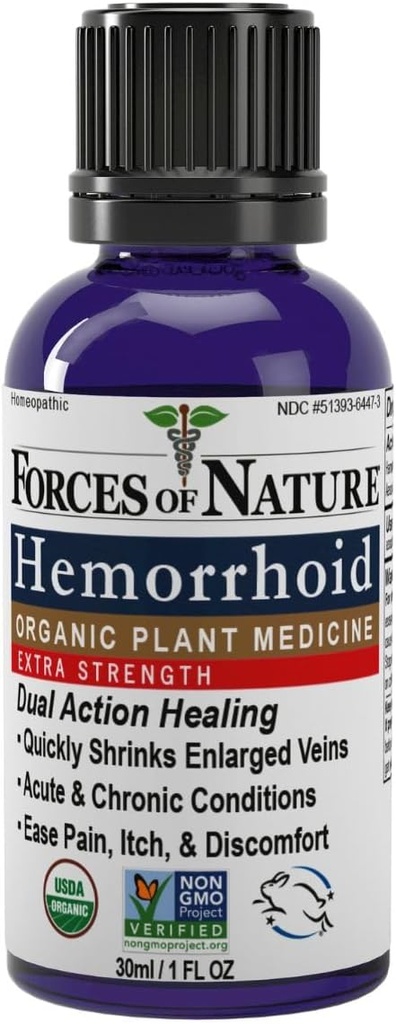 Kräfte der Natur Hämorrhoid Control Extra Strength, Organische Homöopathische Medizin mit Hexenhazel, Rosskastanie und beruhigende ätherische Öle für Juckreiz, Schwellung & Discomfort, 1.0 FL OZ