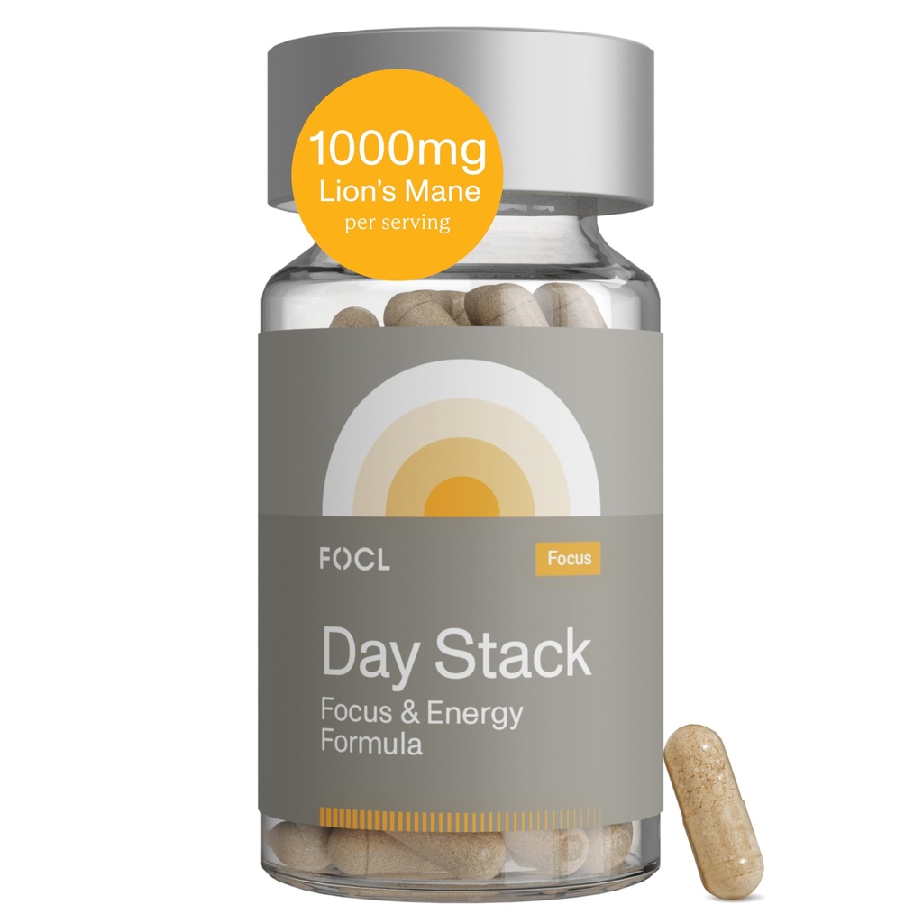 FOCL Focus Supplement für Erwachsene - Lions Mane Supplement Kapseln für verbesserten Fokus, Gedächtnis, ruhiger Geist, kognitive Leistung & Stress Relief - Natürliche Nootropic Brain Health Solution + Energy Boost