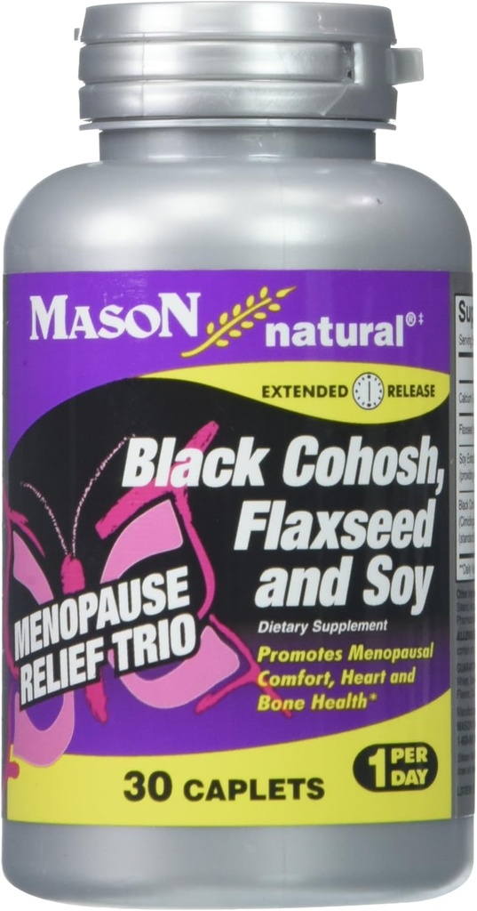 MASON NATURAL Menopause Trio: Black Cohosh, Flaxseed, & Soy (Extended Release) - May Alleviate Hot Flashes & Night Sweats*, Unterstützt gesunde Hormon Balance*, 30 Caplets