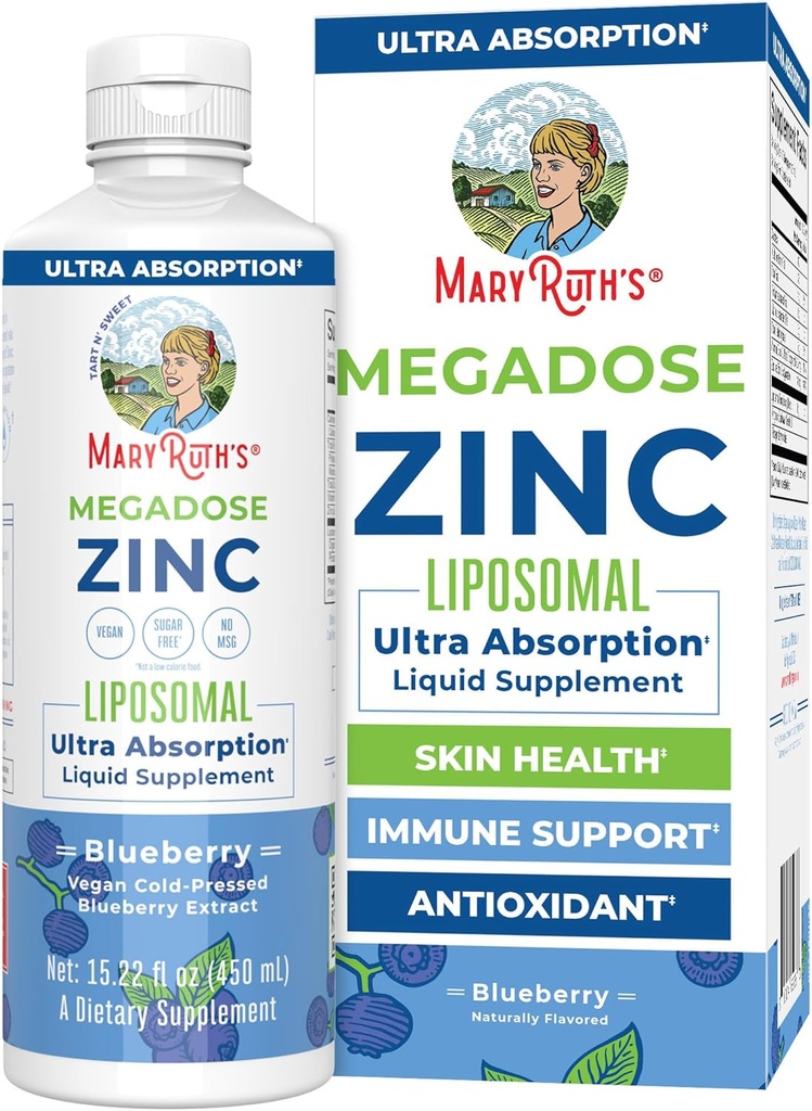 MaryRuth Organics Nahrungsergänzungsmittel | Liposomale flüssige Zinkergänzung mit Vitamin E | Gesamtgesundheit und Hautpflege | Blueberry | Vegan, Non-GMO, Glutenfrei, Ohne Zucker Hinzugefügt | 15.22 Fl Oz