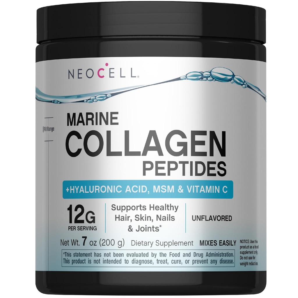Neocell Marine Collagen mit Hyaluronsäure, MSM und Vitamin C, Keto Collagen Ergänzungen, für Hautpflege und Gelenkgesundheit, ungeflammt, Pulver, 7 Unzen, 1 Kanister