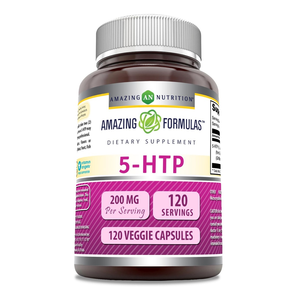 Erstaunliche Formeln 5-HTP (L-5-Hydroxytryptophan) Ergänzung | 200 Mg pro Servieren | Veggie Kapseln | Non-GMO | Gluten-Free | Made in USA (1 Pack | 120 Count)