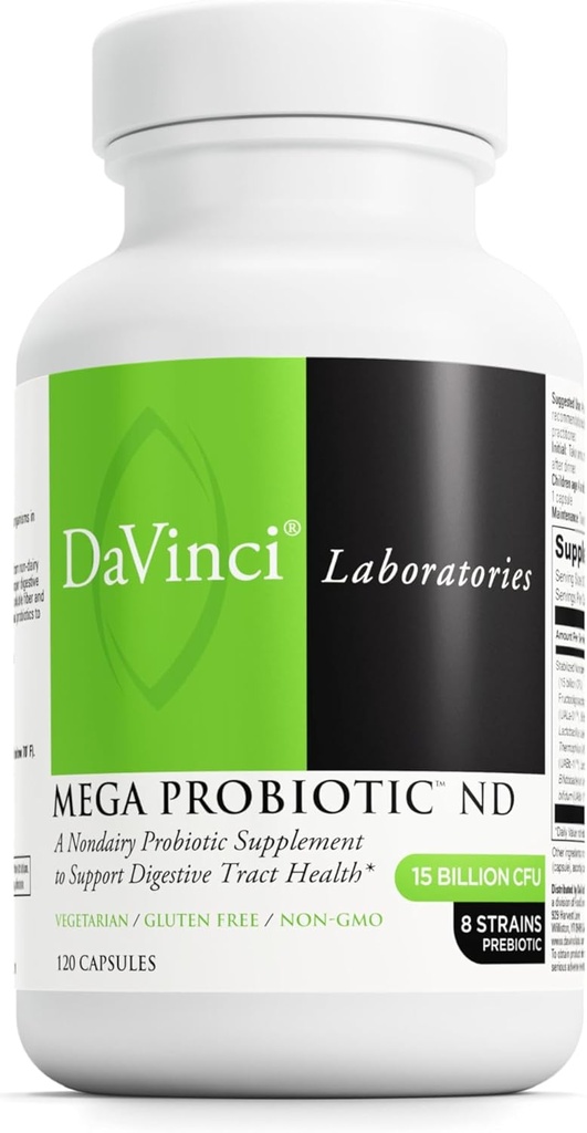 DAVINCI Labs Mega Probiotic ND - Non-Dairy Probiotic Supplement unterstützt Gut, Digestive & Brain Health* - Gut Health Support Supplement mit Non-Dairy Complex* - 120 vegetarische Caps