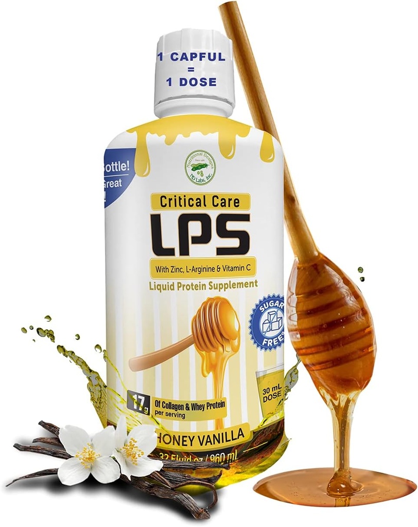 Ernährungsdesigns LPS Liquid Collagen & Whey Protein Supplement, Sugar-Free, Non-GMO Drink, fördert gesunde Haut und Haar für Männer & Frauen. (Kritische Pflege) Honey Vanilla