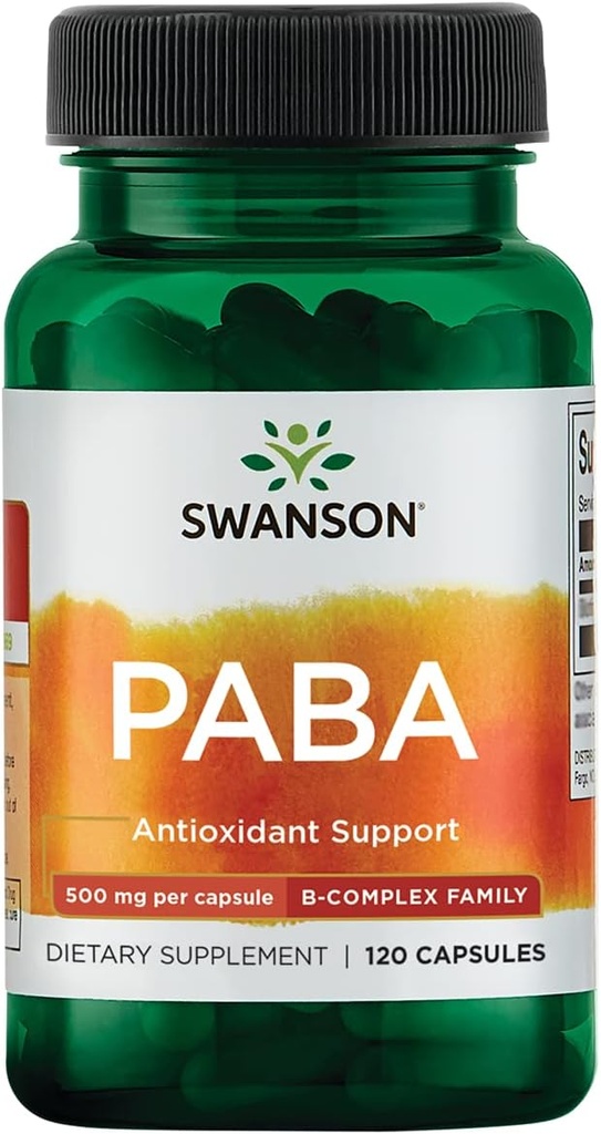 Swanson PABA - Leistungsstarke B-Komplexe Unterstützung der roten Blutkörperchen-Formation - Folsäure-Komponente hilft Sauerstoff zu Zellen und Hautgesundheitsunterstützung - (120 Kapseln, 500mg Jeder)