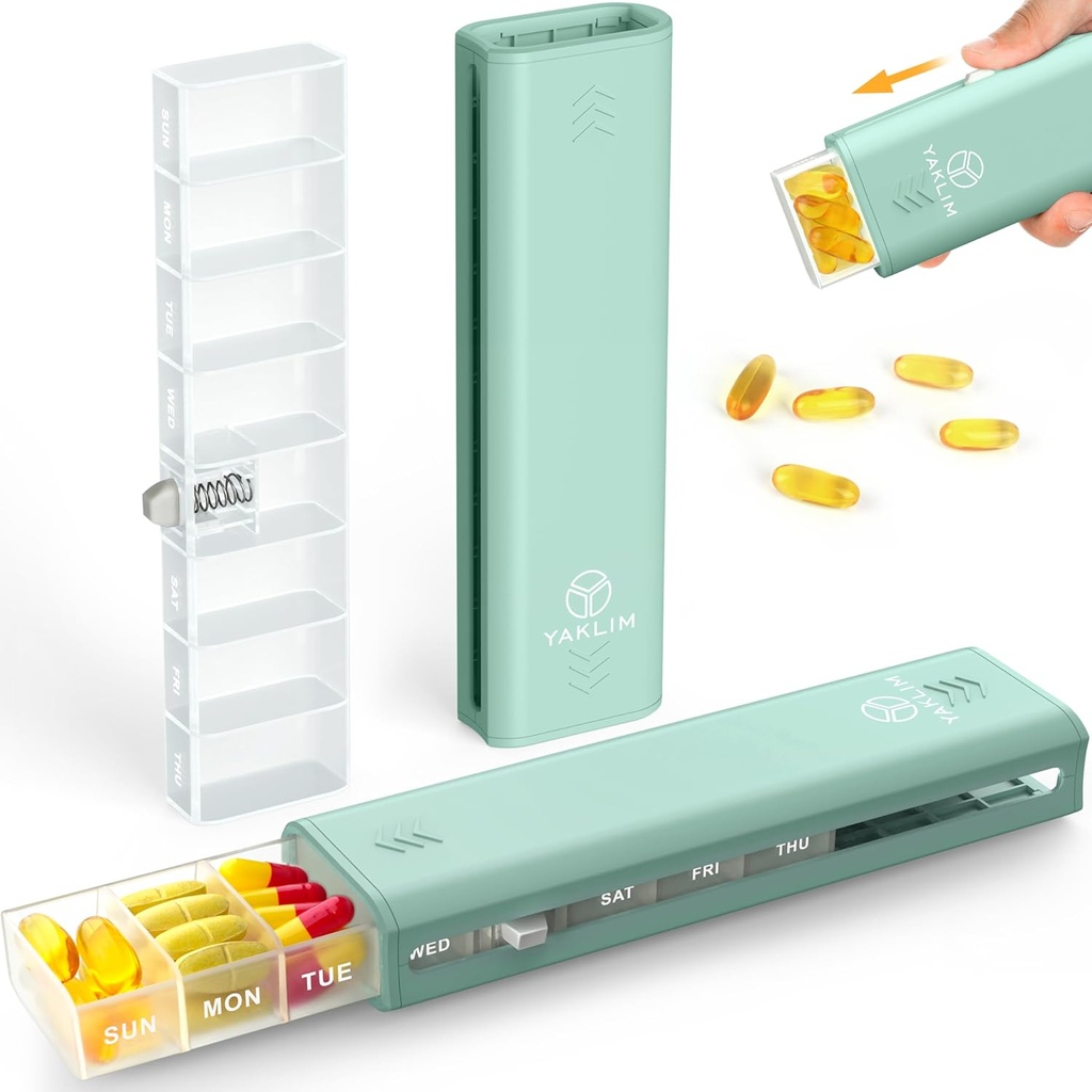 Yaklim Wöchentliche Pille Organizer 1 Mal am Tag, 7 Tage Pille Organizer Tägliche Pille Box Reise Medikamente Pille Fall, Pillenbehälter für Vitamin, 1 Woche Pillen Organizer Medizin, Nahrungsergänzung, Fischöl