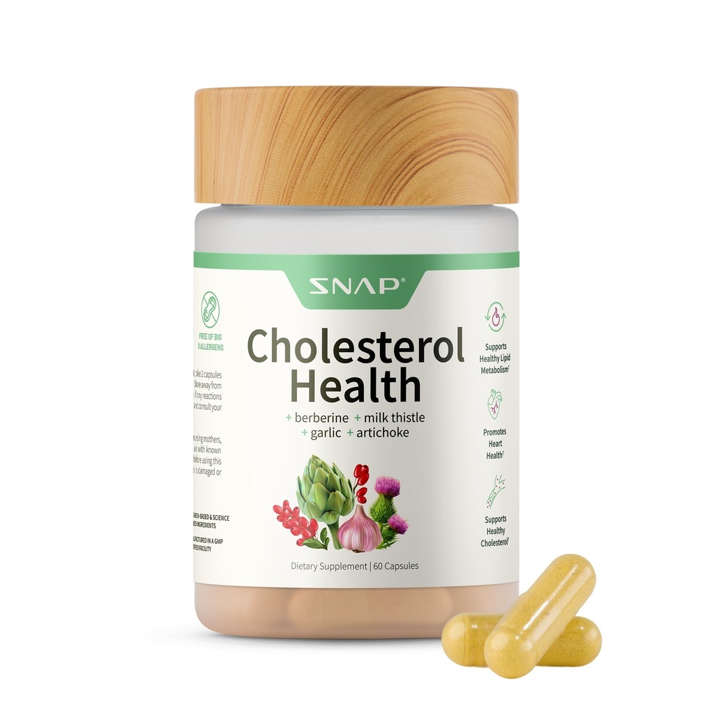 Snap Supplements Cholesterol Gesundheit - Natürliche Unterstützung für Herz, Leber, Verdauungs- und Stoffwechselgesundheit, 60 vegetarische Kapseln (30 Portionen, 1 Monat Versorgung)