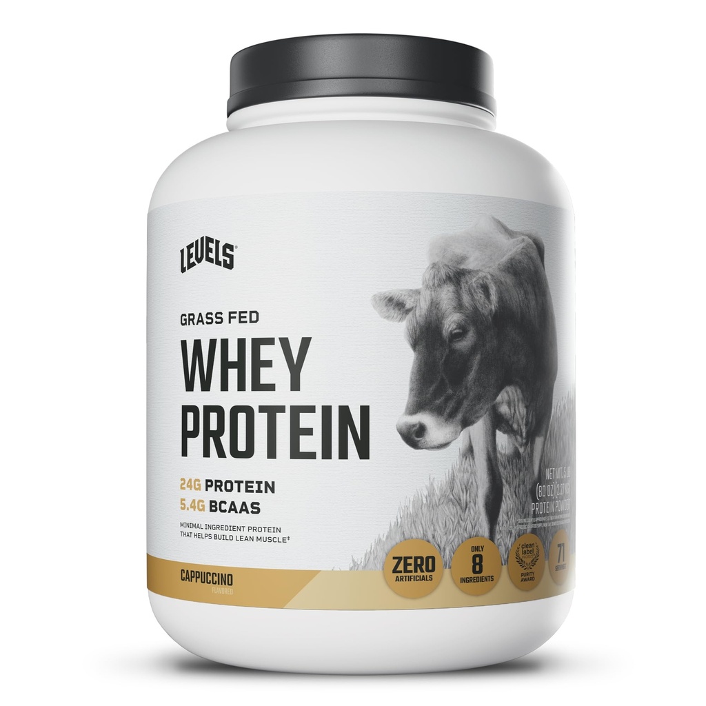 Levels Gras Fed Whey Protein Powder, No Artificials, 24G Protein, Cappuccino, 5LB