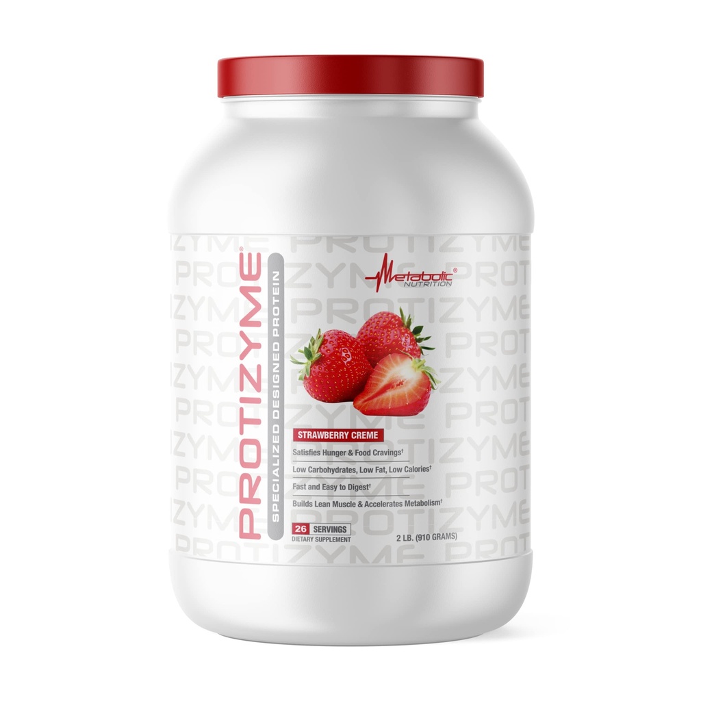 Metabolic Nutrition | Protizyme | 100% Whey Protein Powder | High Protein, Low Carb, Low Fat mit Verdauungsenzymen, 24 Essential Vitamins and Minerals | Strawberry Creme, 2 Pound