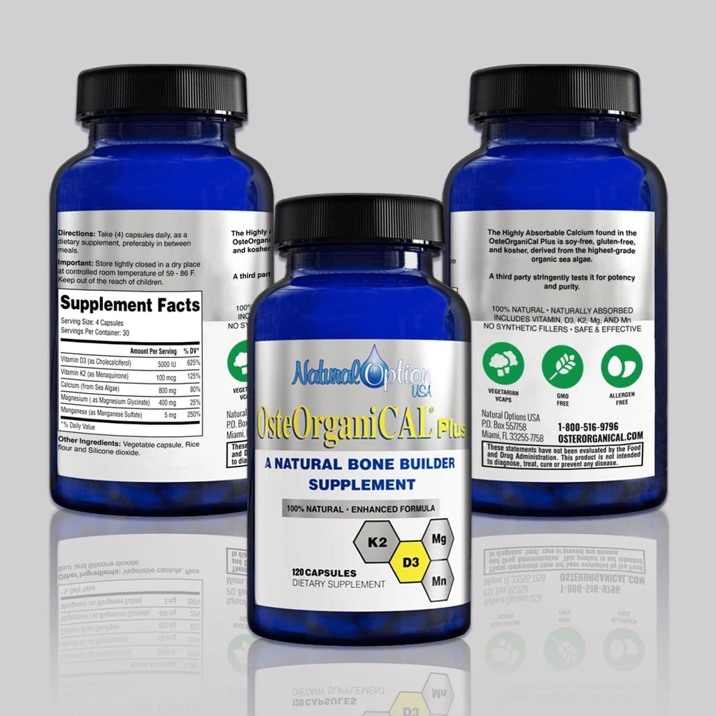 Plus - Organische Pflanzenbasis Quelle von Kalziumergänzung mit Vitamin D3, k2, Magnesium Glycinat und Mangan (360 Count) Packung von 3 Flaschen
