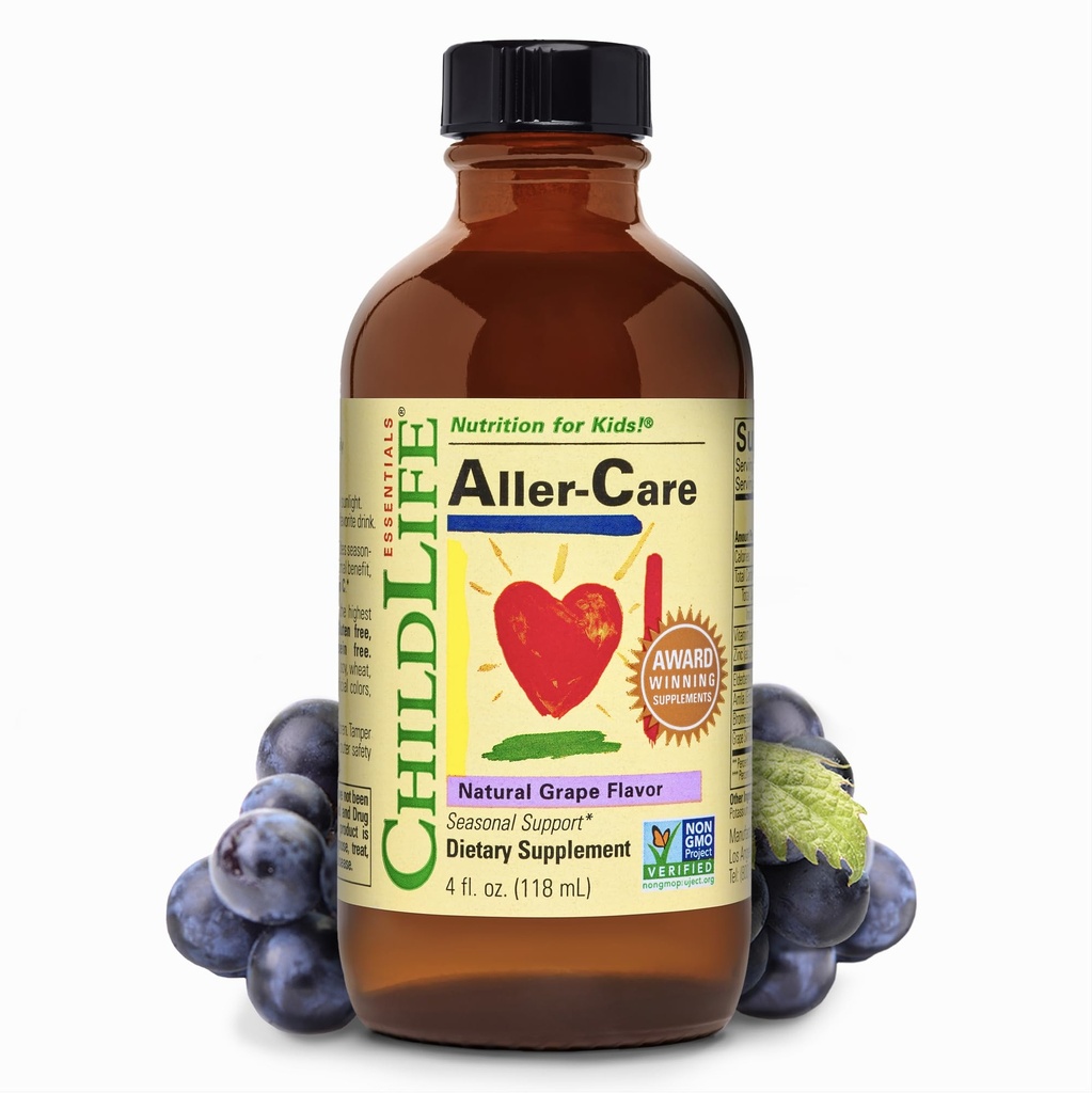 CHILDLIFE ESSENTIALS Aller-Care - Natural Grape Relief für Kinder & Kleinkinder, Saisonale Unterstützung mit Elderberry, Bromelain, Vitamin C - Immune Boosting Formula, 4 Fl Oz