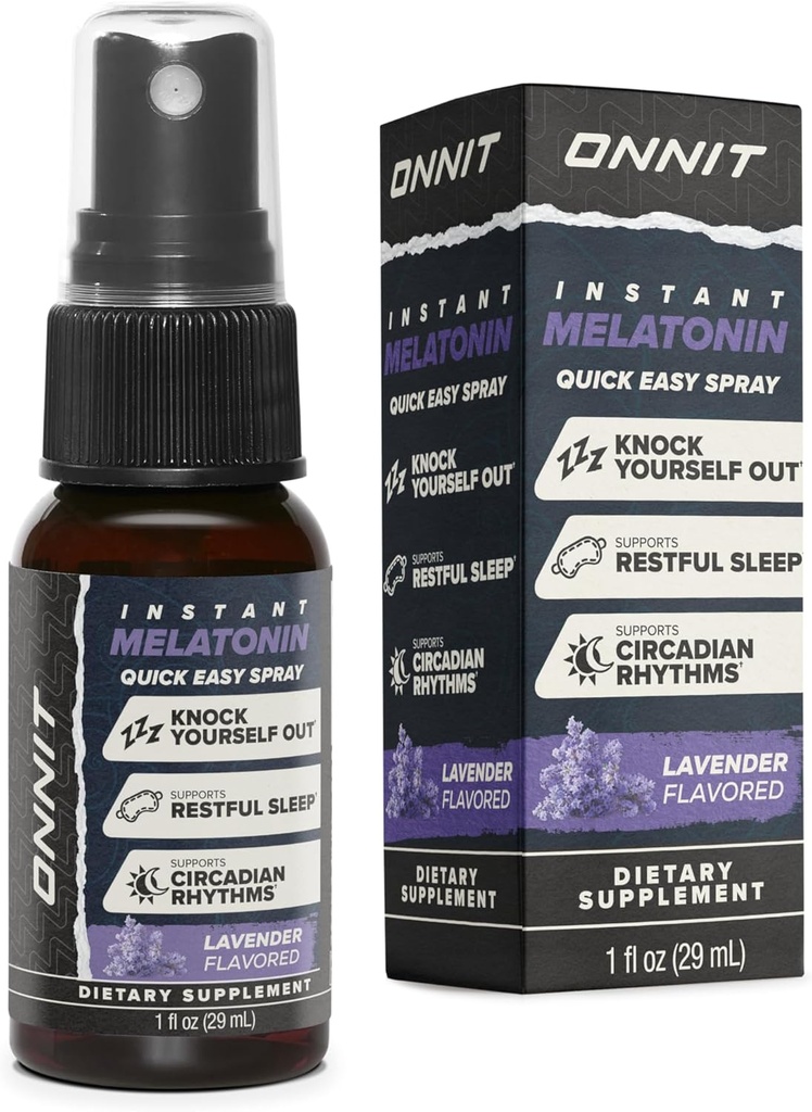 ONNIT Melatonin Liquid Sleep Support Spray, IGENTM Non-GMO Tested, Lavender Flavor, Schlafunterstützung für Erwachsene, 3mg Melatonin pro Spray, 1 fl oz