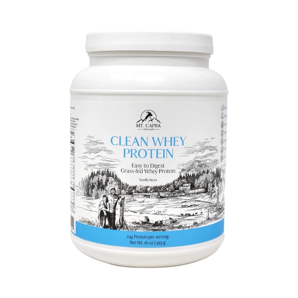 Mt. Capra Clean Whey Protein | Grass-Fed undenaturiertes Ziegenproteinpulver | 24 g Protein Per Serving, All Natural, Non-GMO, High in Branch Chain Amino Acids | Vanilla Bean | 15 Servierungen - 16 oz