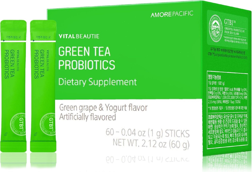 VITALBEAUTIE Green Tea Probiotics (Plant-Sourced Probiotics) enthaltend Vitamin D und Zink für Gut Health von AMOREPACIFIC Korean Acidophilus Probiotic - 60 Sticks