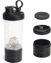 Blender Protein Shaker Tritan Flasche mit Pille/Powder Aufbewahrungsbehälter für Protein Shakes-pre Trainingsflasche-Mixer Cup-Gym Sport Wasserflasche mit Draht Whisk Balls Schwarz