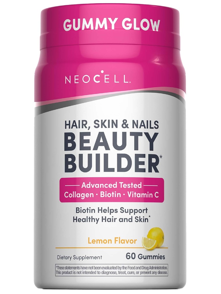 NeoCell Haar, Haut und Nägel Beauty Builder mit Collagen, Biotin und Vitamin C, enthält Antioxidantien, Gummy, Lemon, 60 Count, 1 Flasche