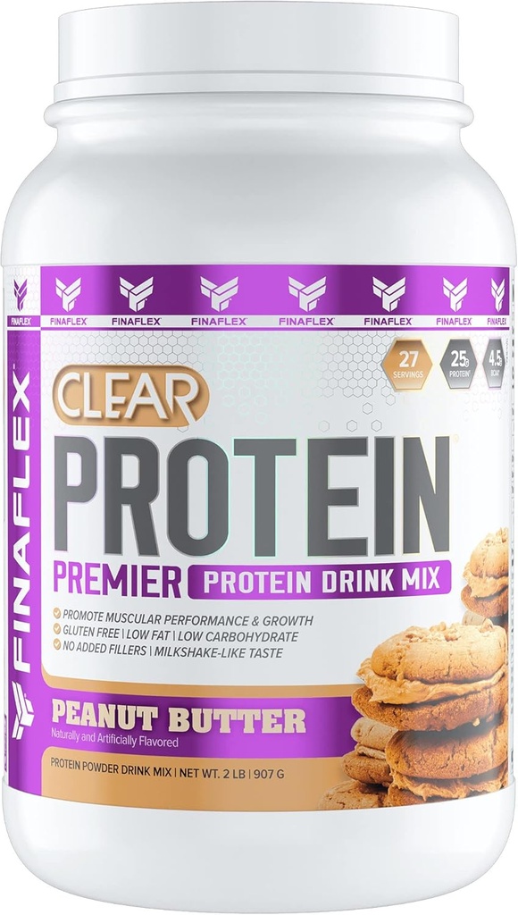 FINAFLEX Clear Protein, Peanut Butter - 2 lb - Fördert Muskelleistung und Wachstum - Milkshake-Like Taste - Low Carb, Low Fat & Gluten Free - 27 Servivings