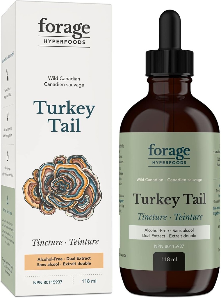 Forage Hyperfoods- Alkoholfreie kanadische Wild Turkey Tail Mushroom Superfood Liquid Supplement Extract Tincture, Vegan, Non-GMO, Immunsystem und Gut Health Support, 118ML